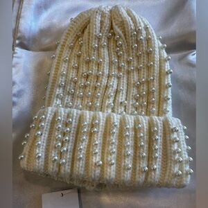 Rue21 Cream Pearl Embellished Knit Beanie